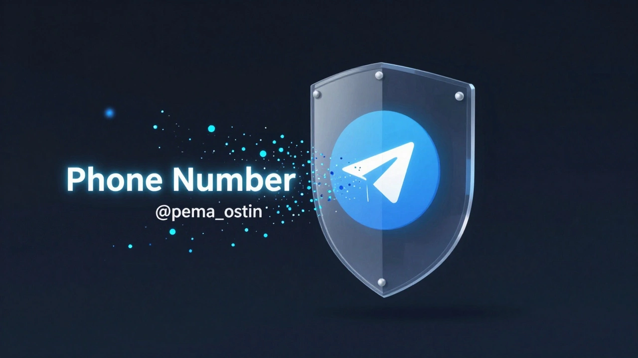 Прозрачный щит блокирует поток данных с номером телефона, защищая профиль Telegram.