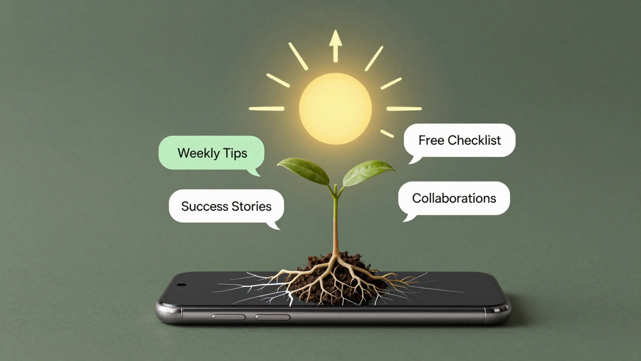 Растение, вырастающее из смартфона, корни которого — сообщения канала, символизирующие органический рост без ботов.