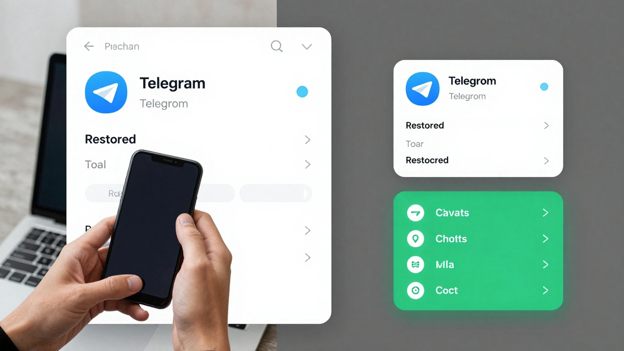 Разделённый экран: копирование резервной копии чатов Telegram с телефона на компьютер.