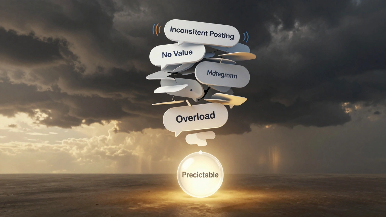 Разрушающаяся башня из сообщений с одним светящимся элементом предсказуемости.