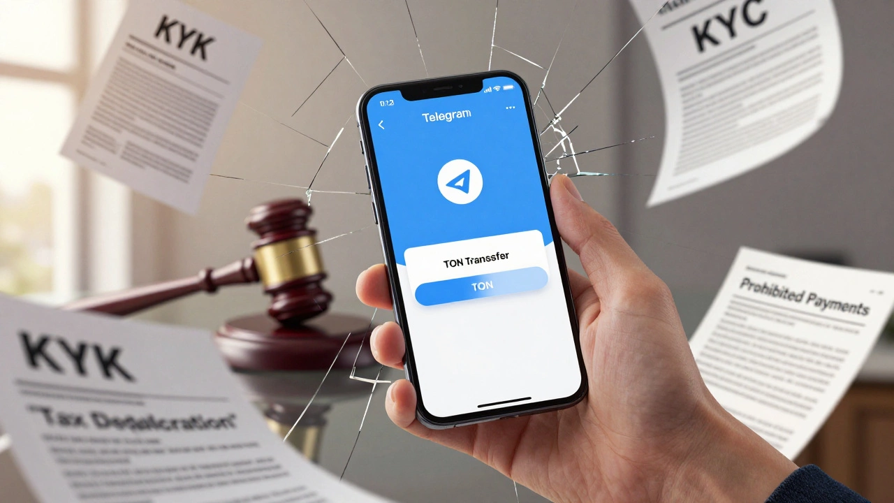 Рука с телефоном, отражающим в зеркале юридические символы: гавелы, налоговые формы и предупреждения.