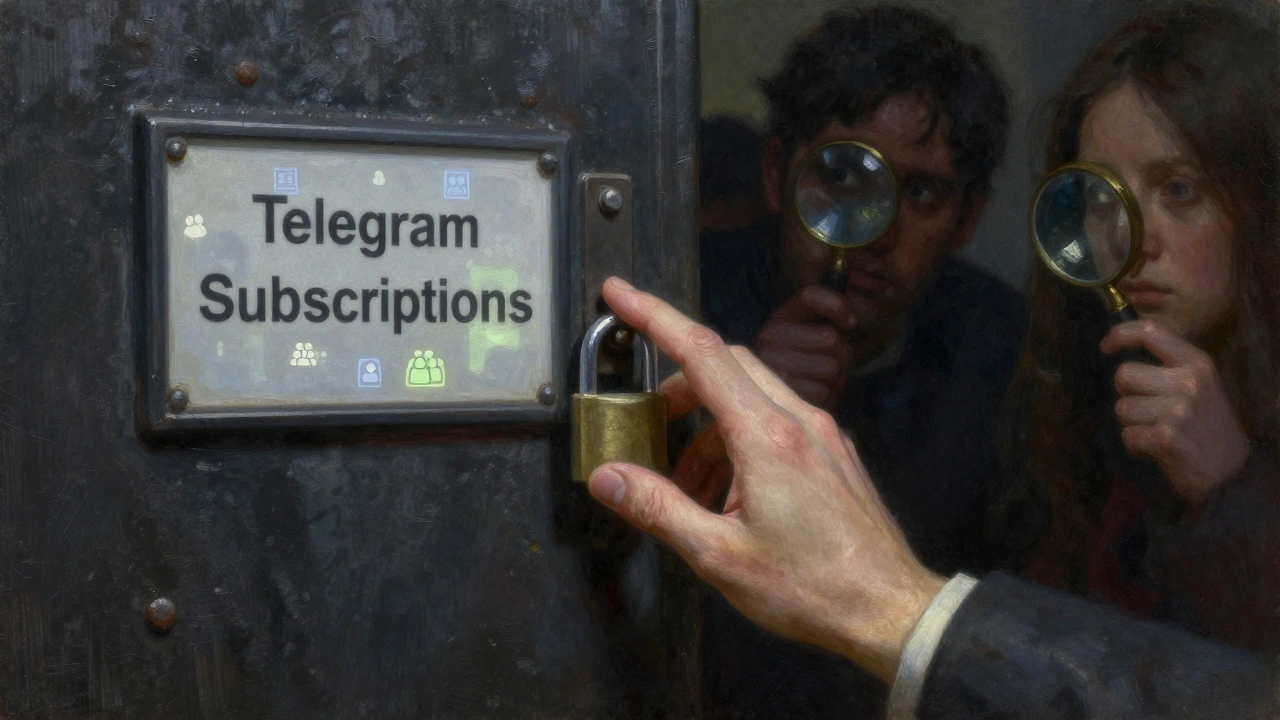 Рука закрывает дверь с надписью 'Подписки Telegram', замок защелкивается, тени снаружи не могут проникнуть.