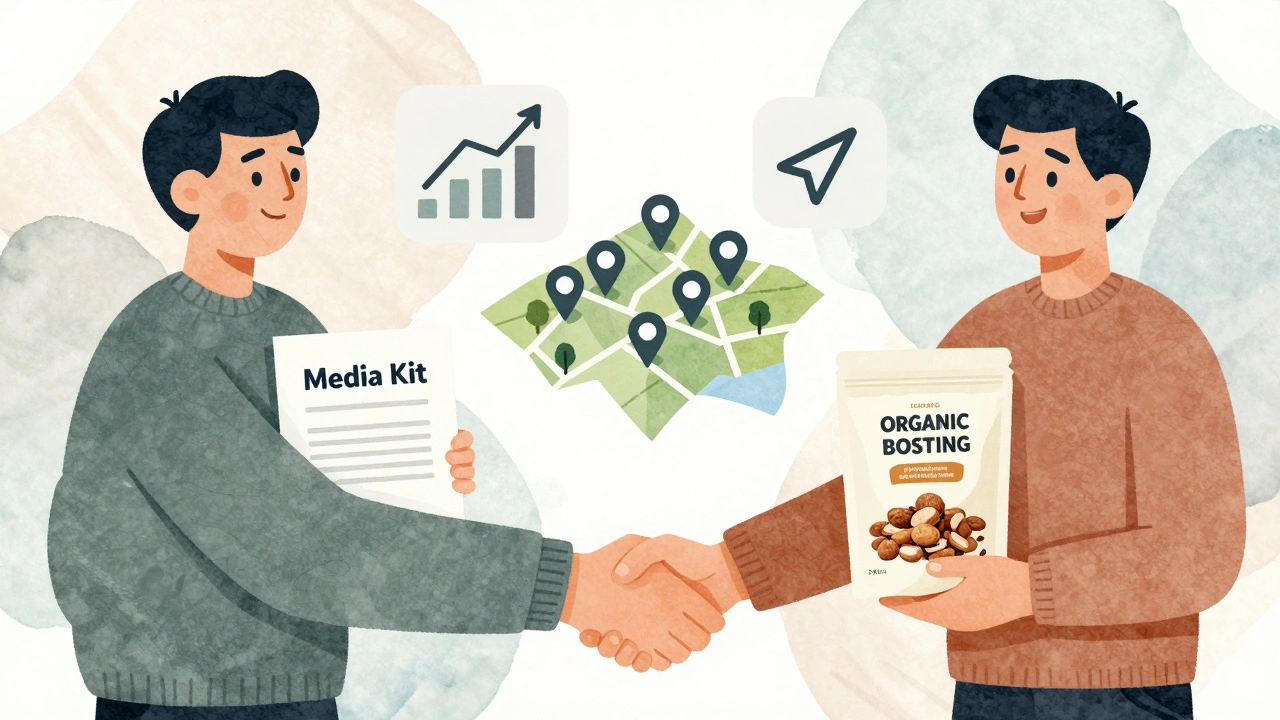 Рукопожатие между владельцем канала и рекламодателем, между ними — метрики и карта городов.