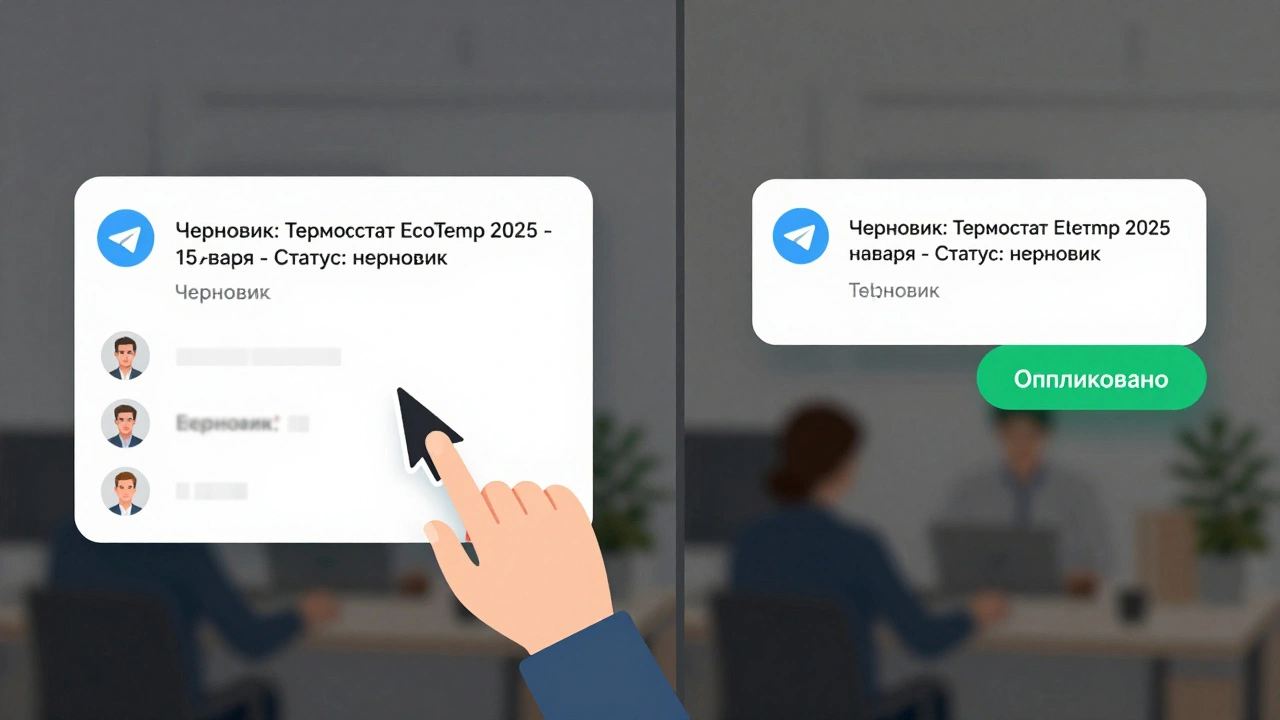 Сравнение черновика в закрытом канале и опубликованного поста в Telegram.