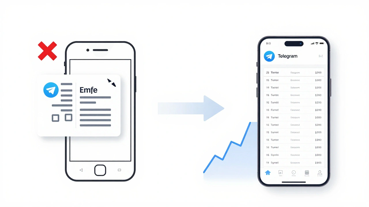 Сравнение двух постов в Telegram: таблица доходов с высокой вовлеченностью и PDF-файл с отказом от просмотра.