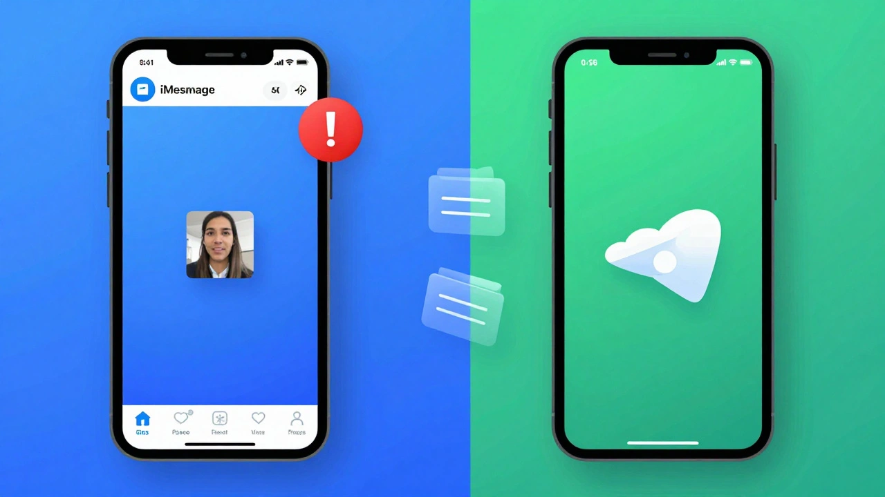 Сравнение экранов: слева сжатое видео в iMessage, справа полноценное видео в Telegram.