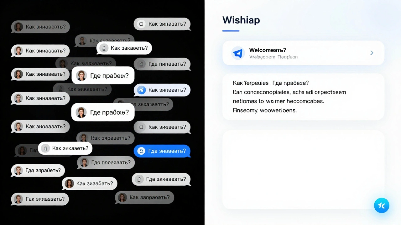 Сравнение хаотичного чата слева и упорядоченного — справа с ботом и закрепами.