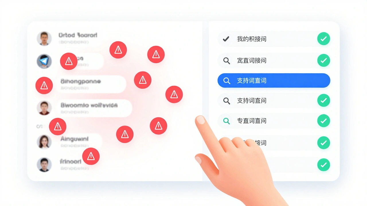 Сравнение хаотичного и организованного чата Telegram с визуальными индикаторами модерации.