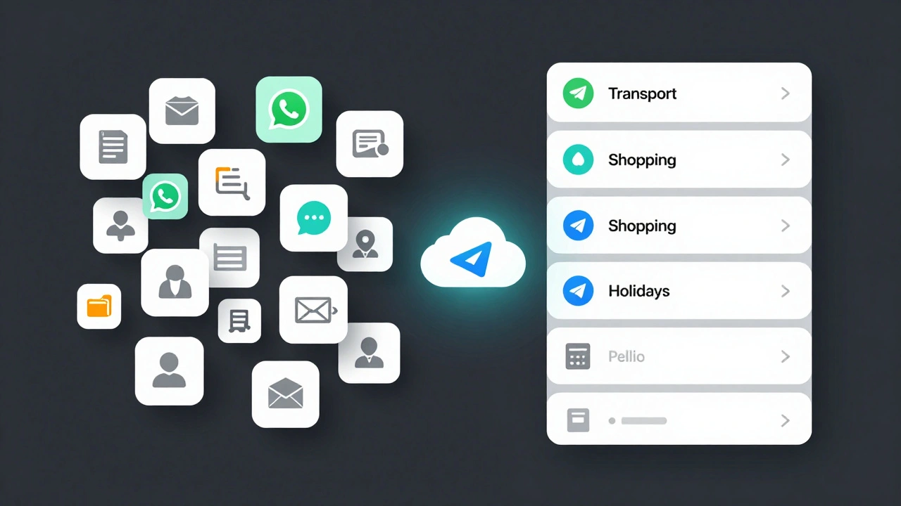 Сравнение хаотичного WhatsApp и упорядоченного Telegram в виде цифровой иллюстрации.