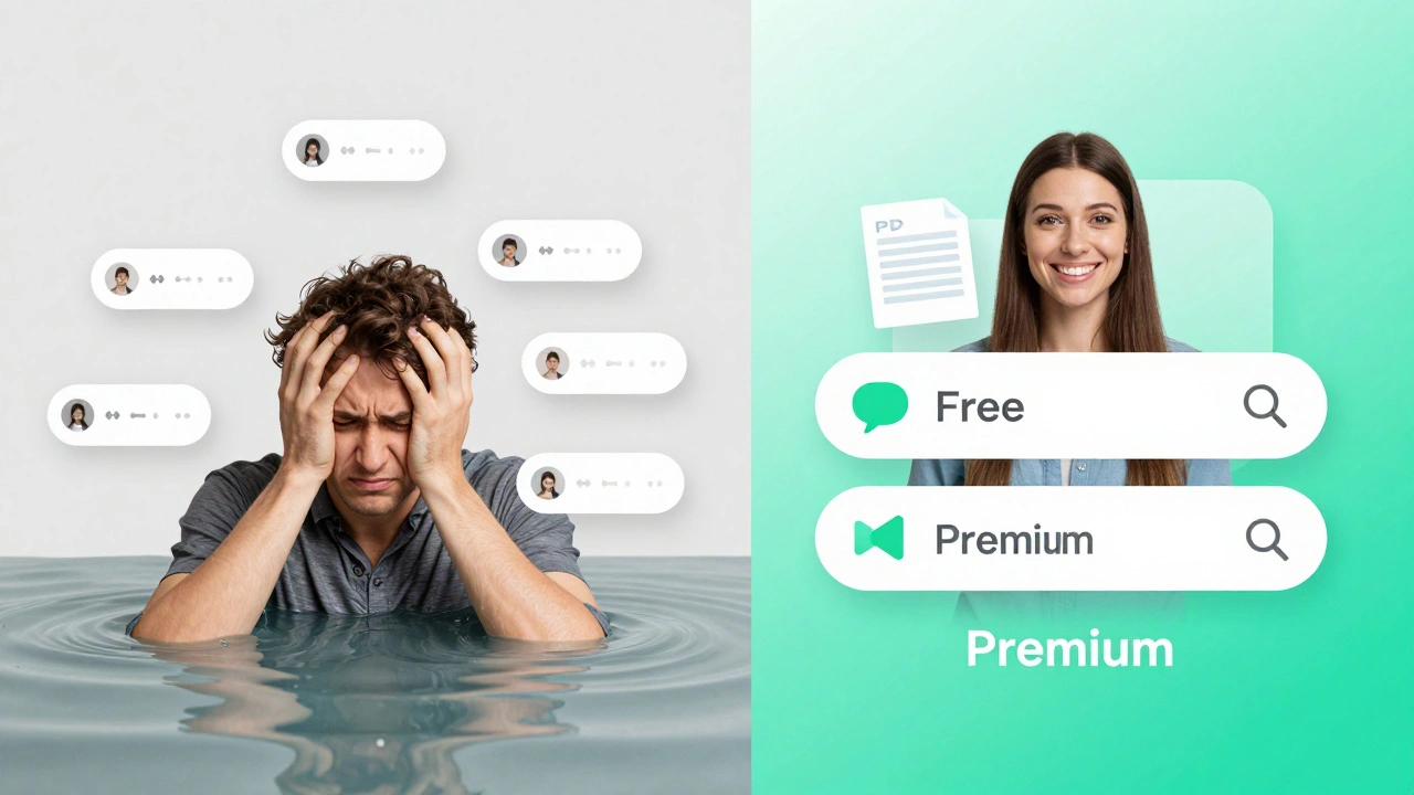 Сравнение медленного поиска в бесплатной версии и мгновенного поиска в Telegram Premium.