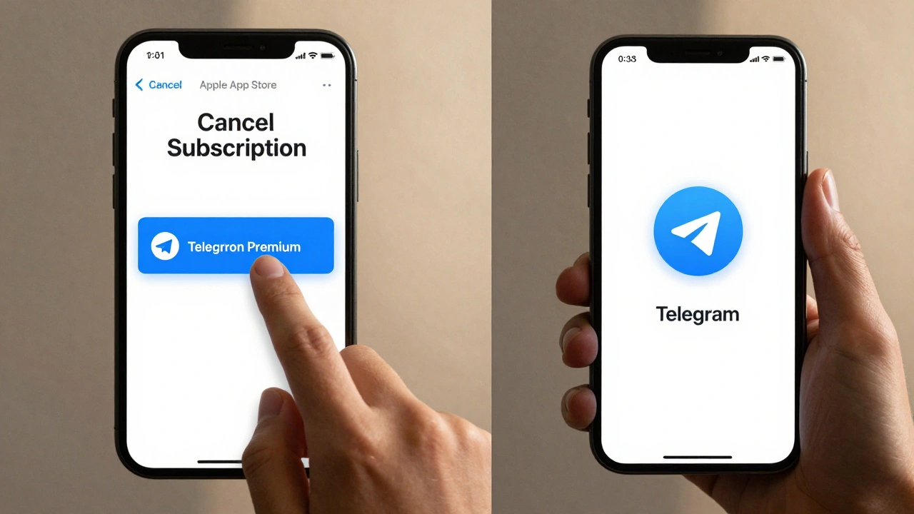 Сравнение настроек подписки в App Store и статуса Premium в Telegram.