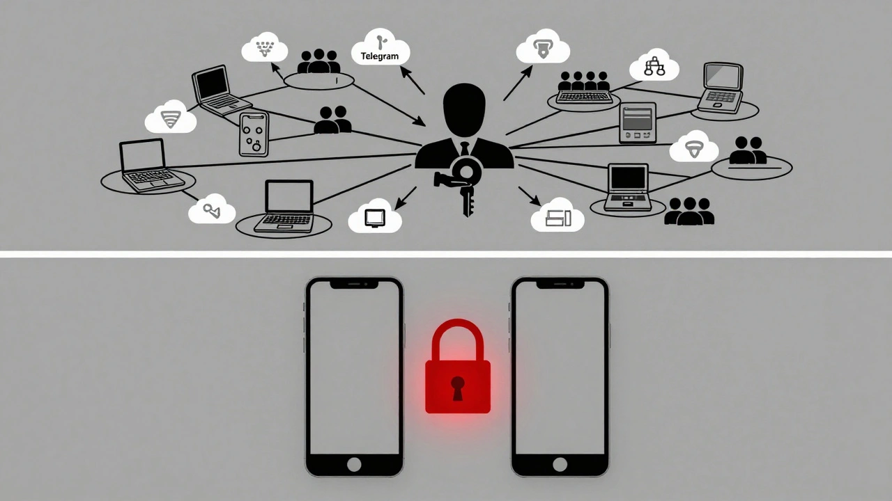 Сравнение: Telegram с центральным ключом и изолированный секретный чат.