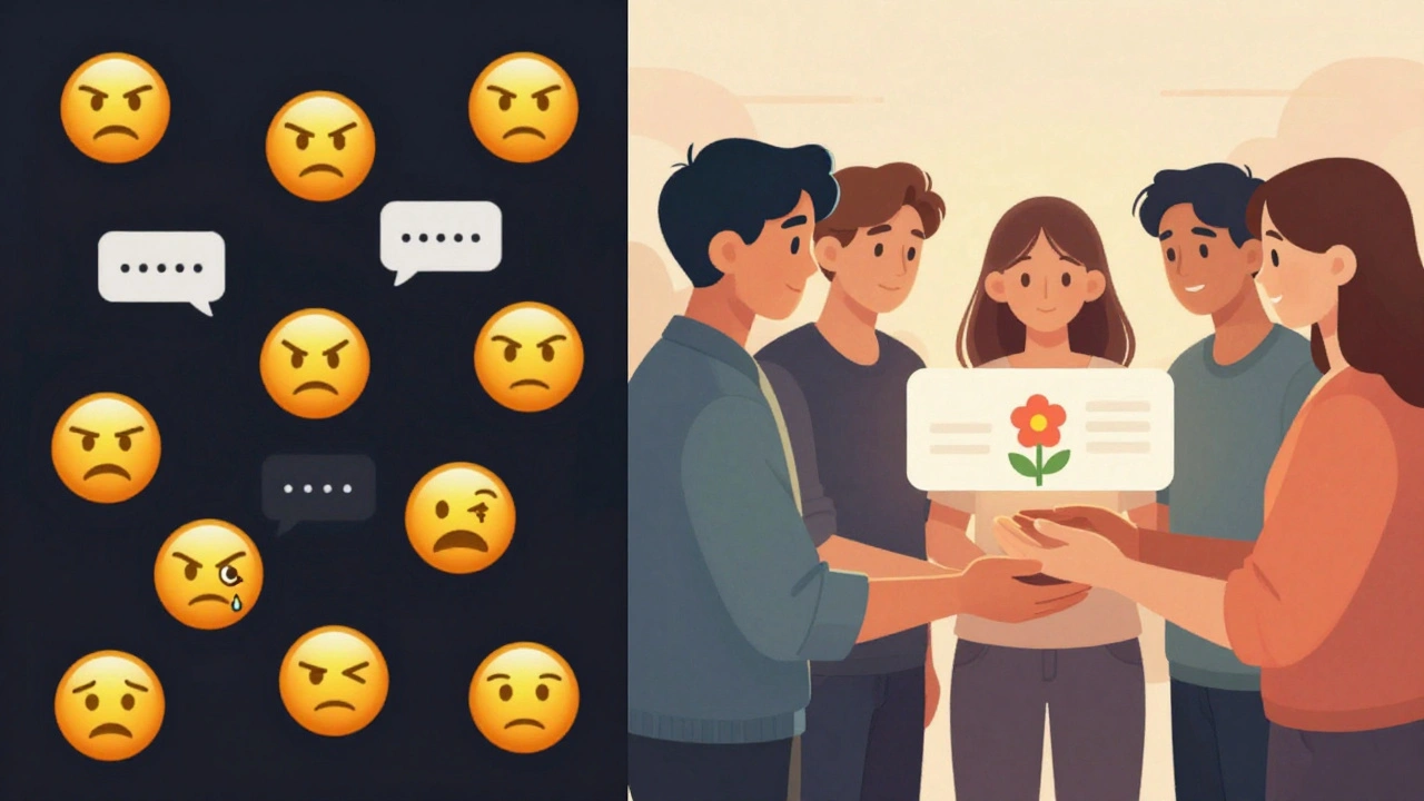 Сравнение токсичного чата и здорового сообщества после внедрения правил модерации.