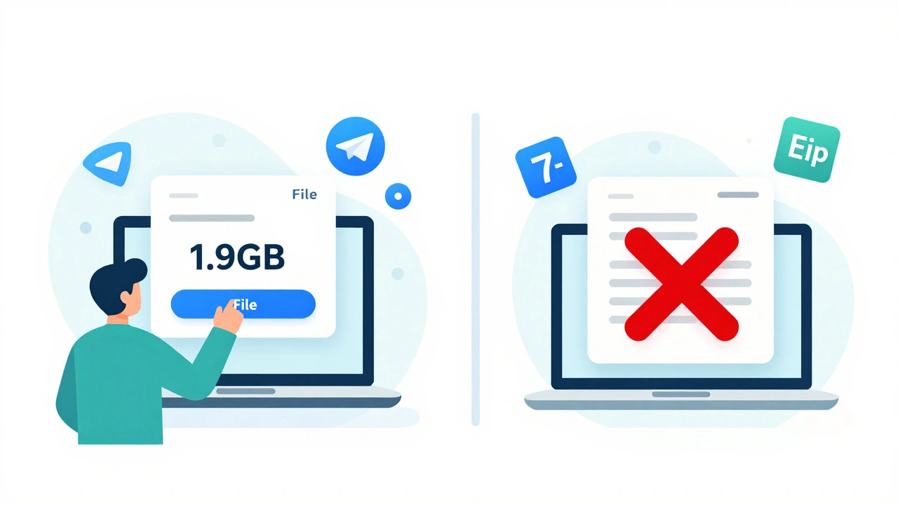 Сравнение успешной и неудачной загрузки файла в Telegram: через 'Файл' и 'Фото', с инструментами для решения проблемы.
