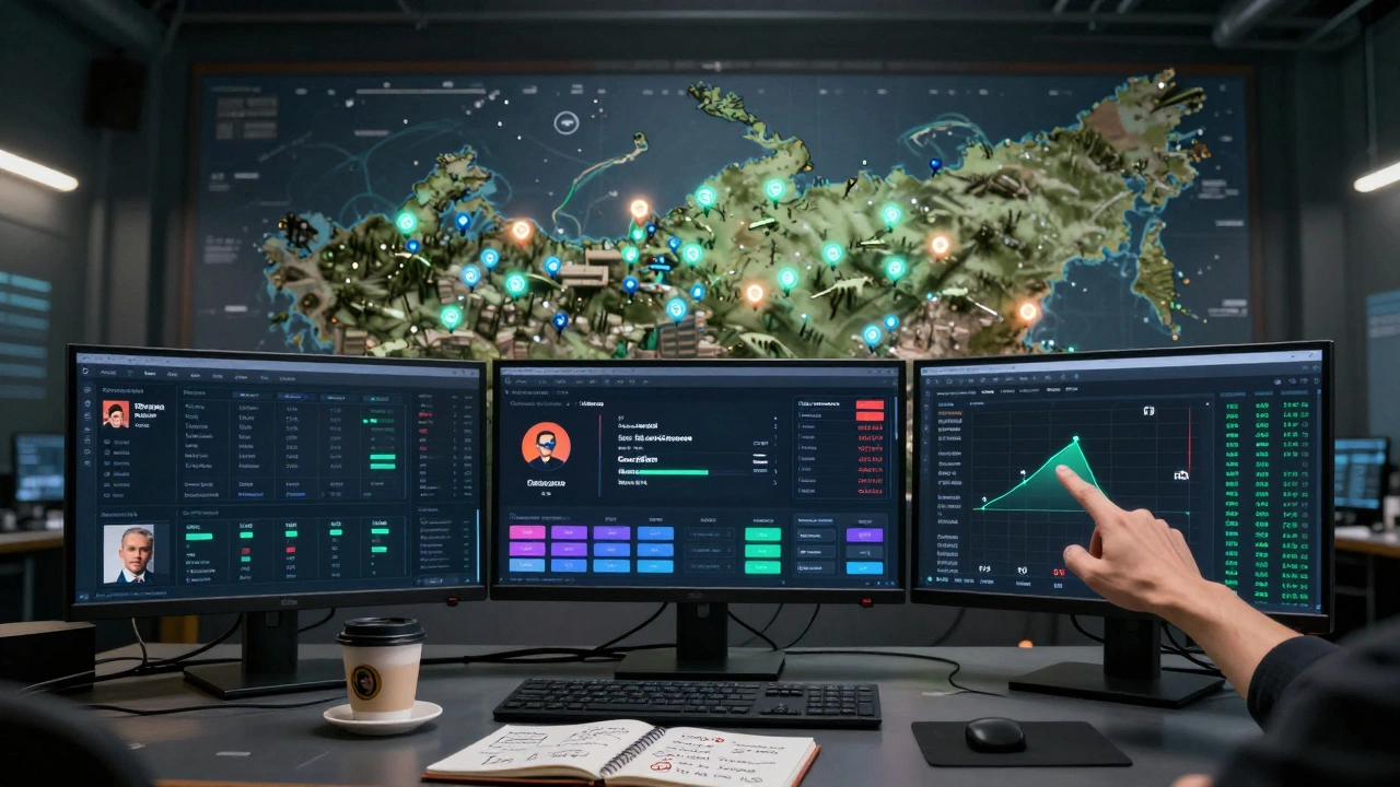 Стена с картой России и аналитическими панелями конкурентных каналов Telegram.