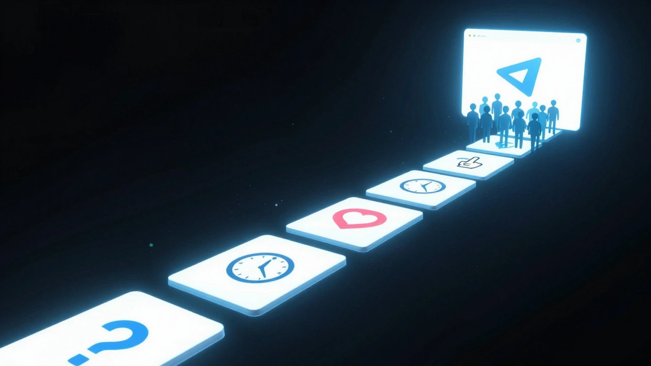 Светящийся мост из историй ведёт к процветающему Telegram-каналу.