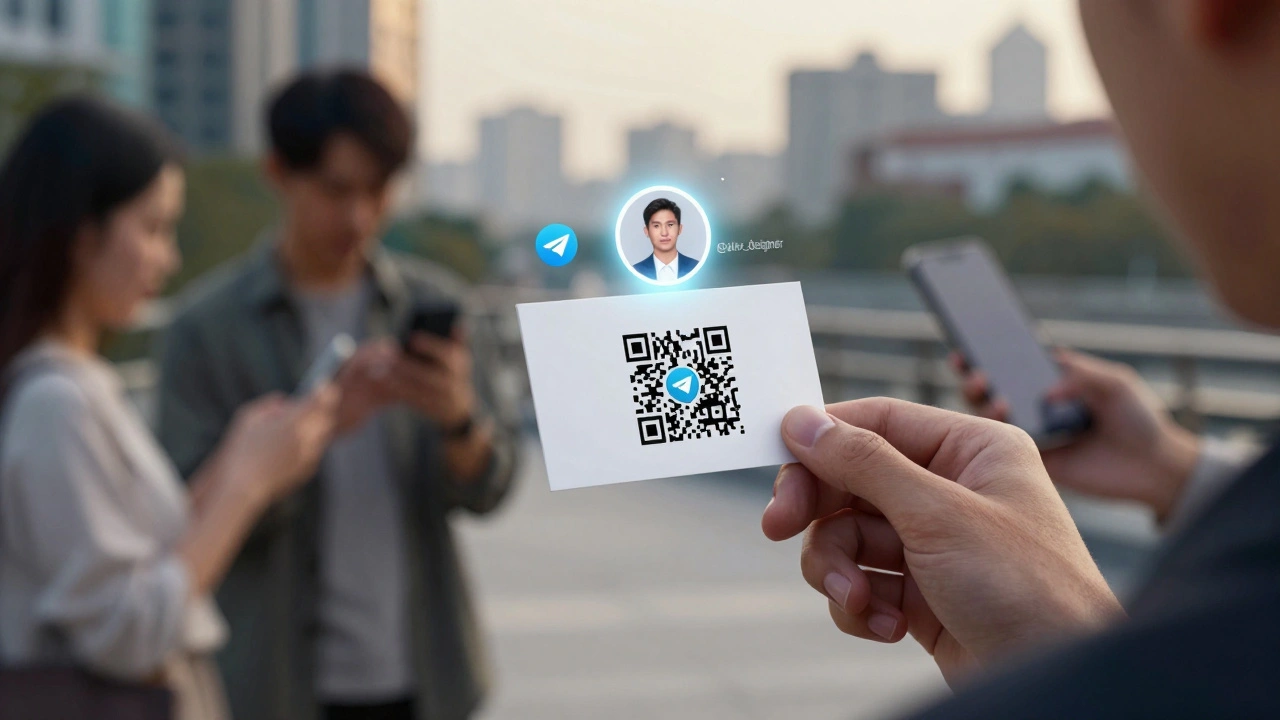 Бизнес-карта с QR-кодом, сканируемым в профиль Telegram с юзернеймом @alex_designer.