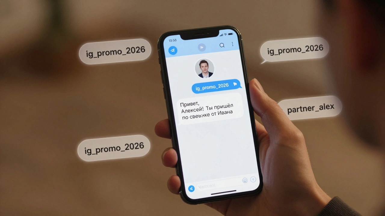 Человек получает персональное приветствие от бота в Telegram с указанием источника перехода.