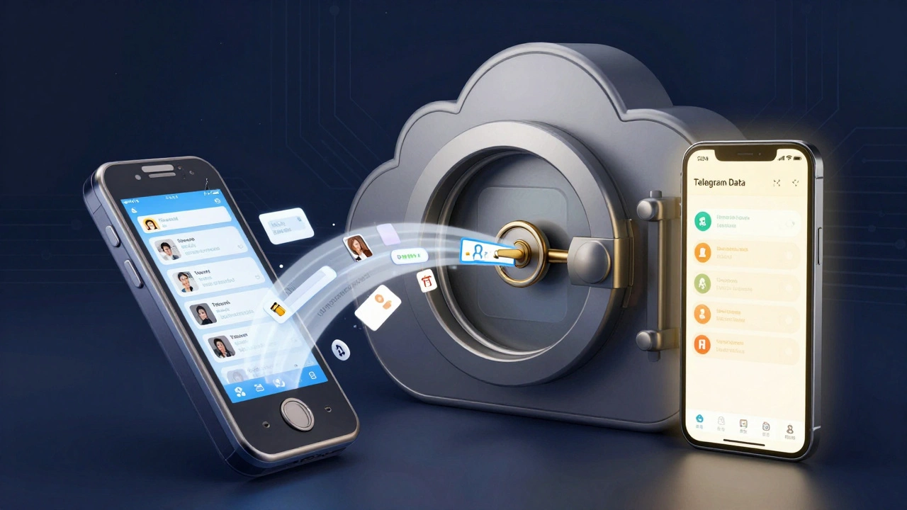 Цифровой ключ открывает облачное хранилище с сообщениями и файлами, переходящими от старого к новому телефону.