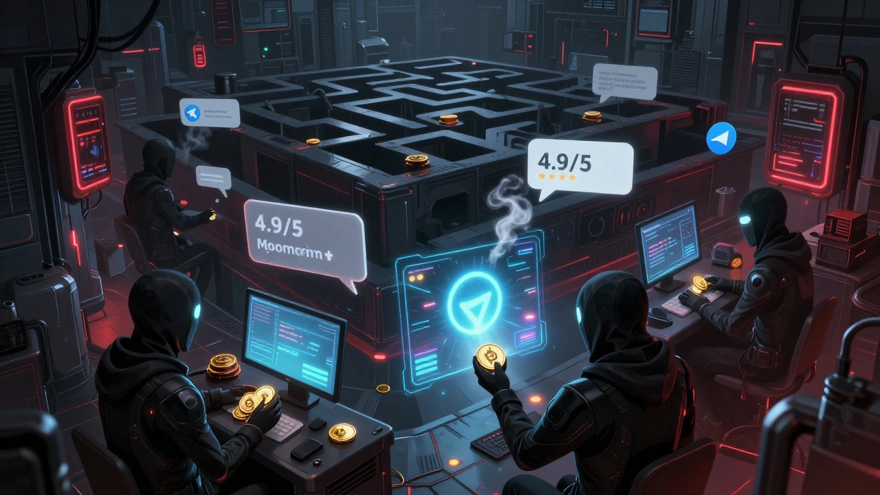Цифровой подпольный рынок в стиле киберпанк с обменом криптовалютой на данные.