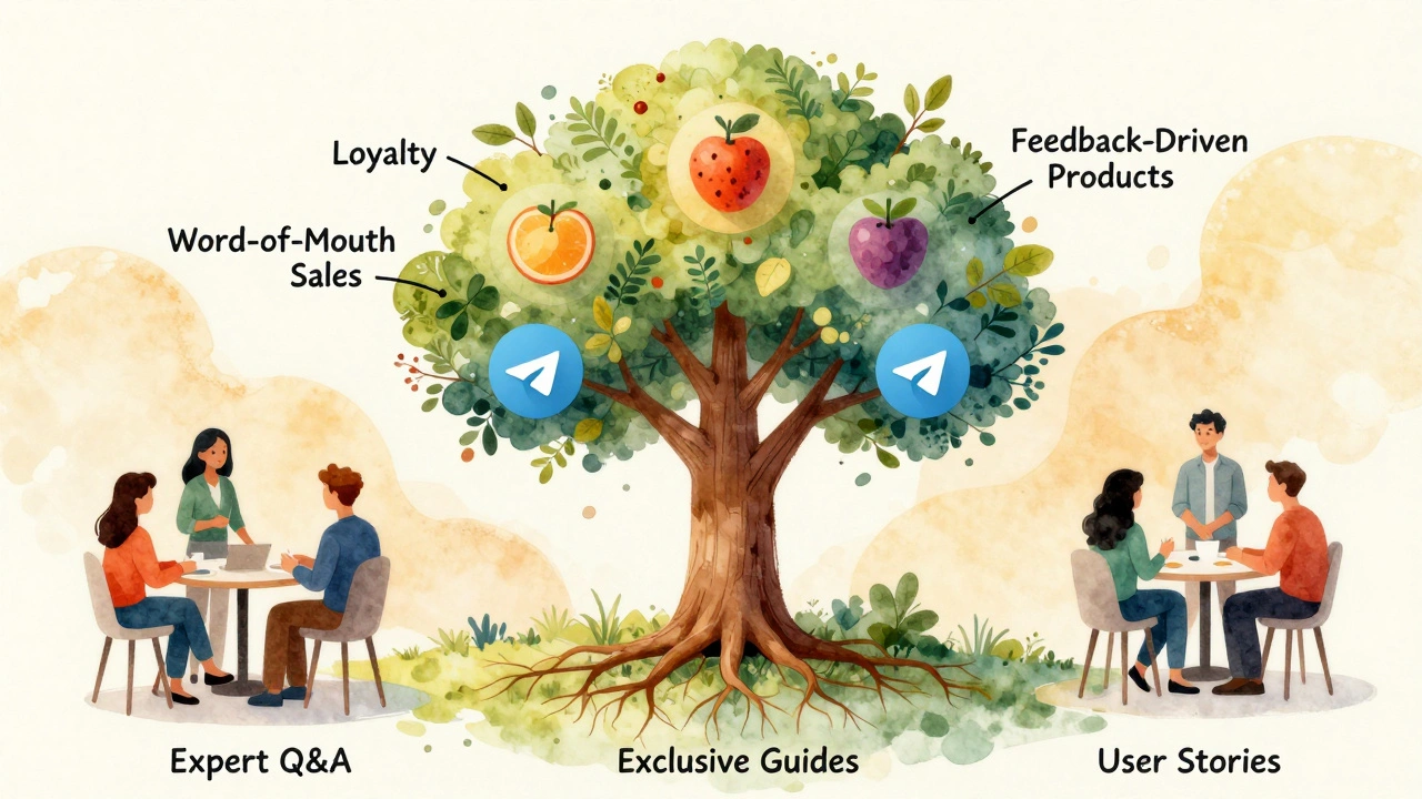 Дерево с ветвями, символизирующими ценность сообщества: экспертные сессии, гиды и истории клиентов.