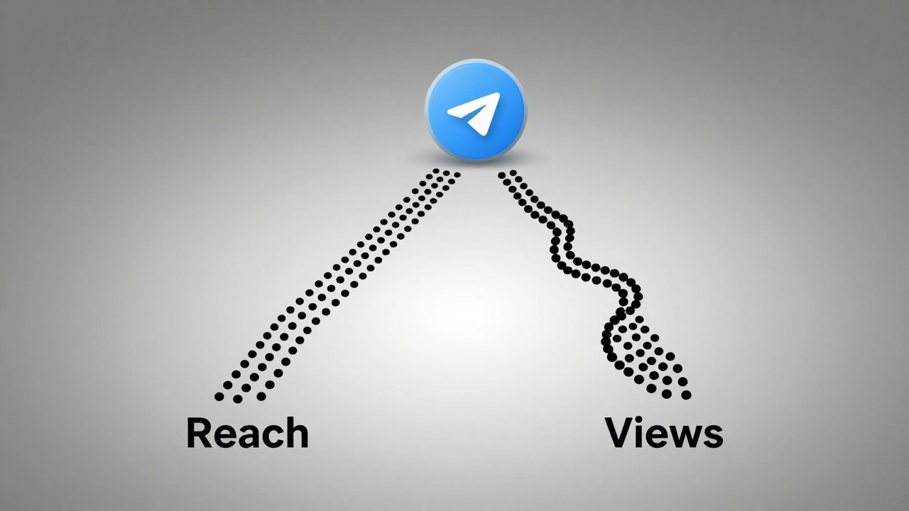 Диаграмма в стиле минимализма: охват как широкая ветвь, просмотры как плотный узел.