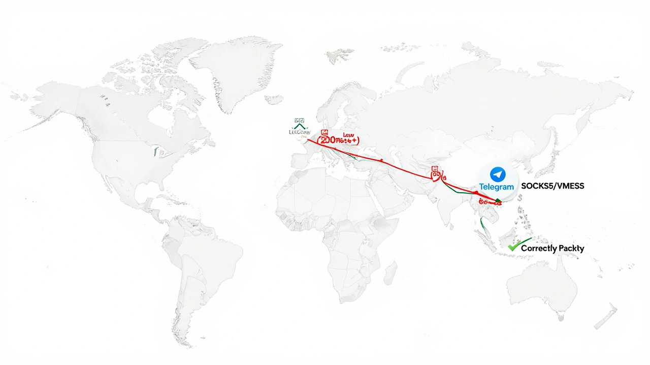Глобальная карта с цветовыми обозначениями задержек между Россией и прокси-серверами в разных странах.