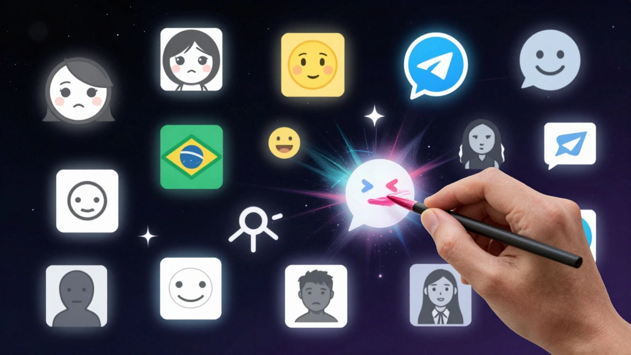 Плавающие стикеры из разных культур сливаются в цифровой коллаж, рука меняет один из них.