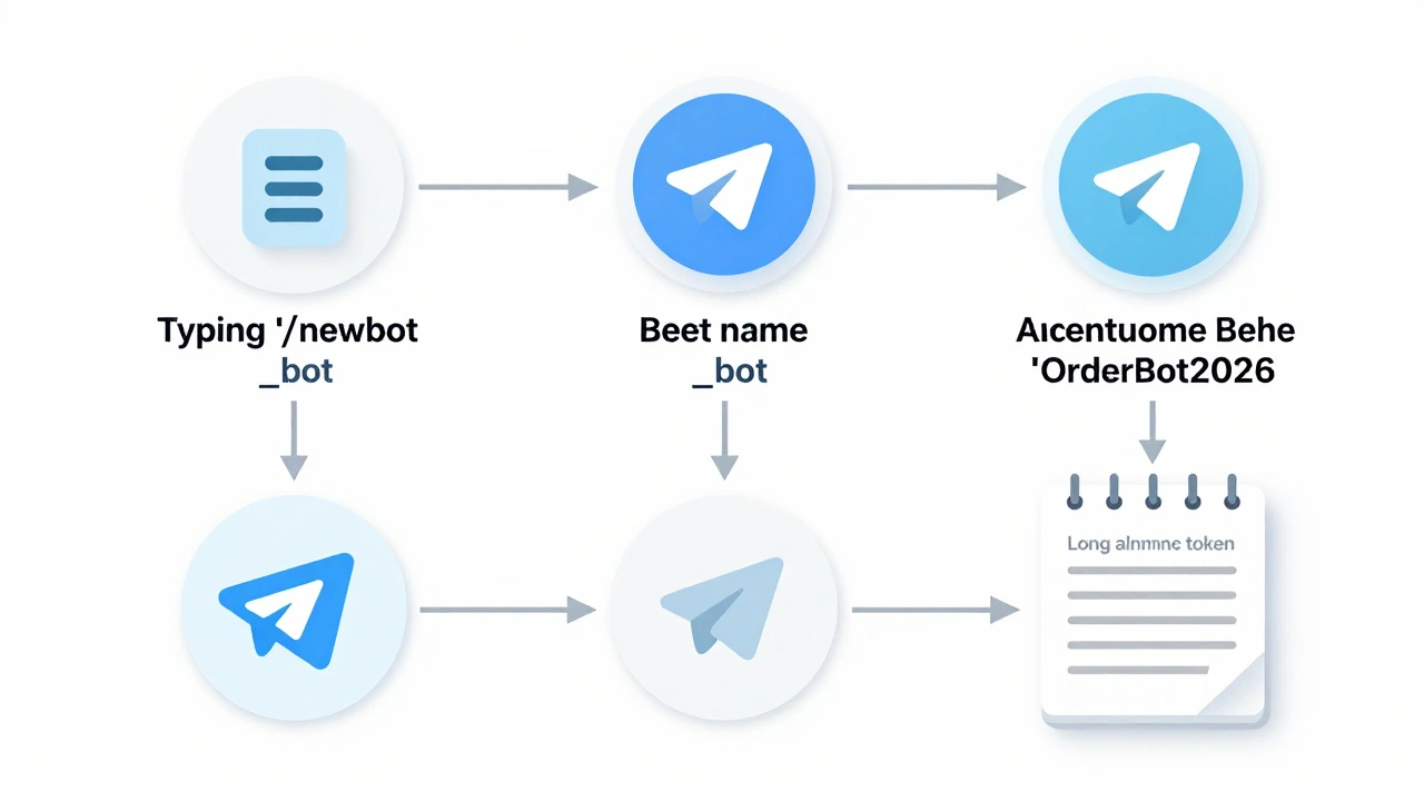 Пошаговая схема создания Telegram-бота: имя, юзернейм и токен