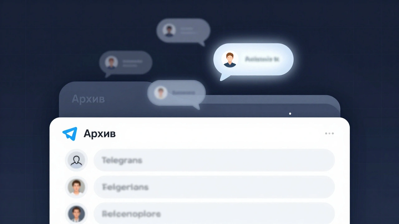 Развернутый архив Telegram с чатами, поднимающимися обратно в основной список.