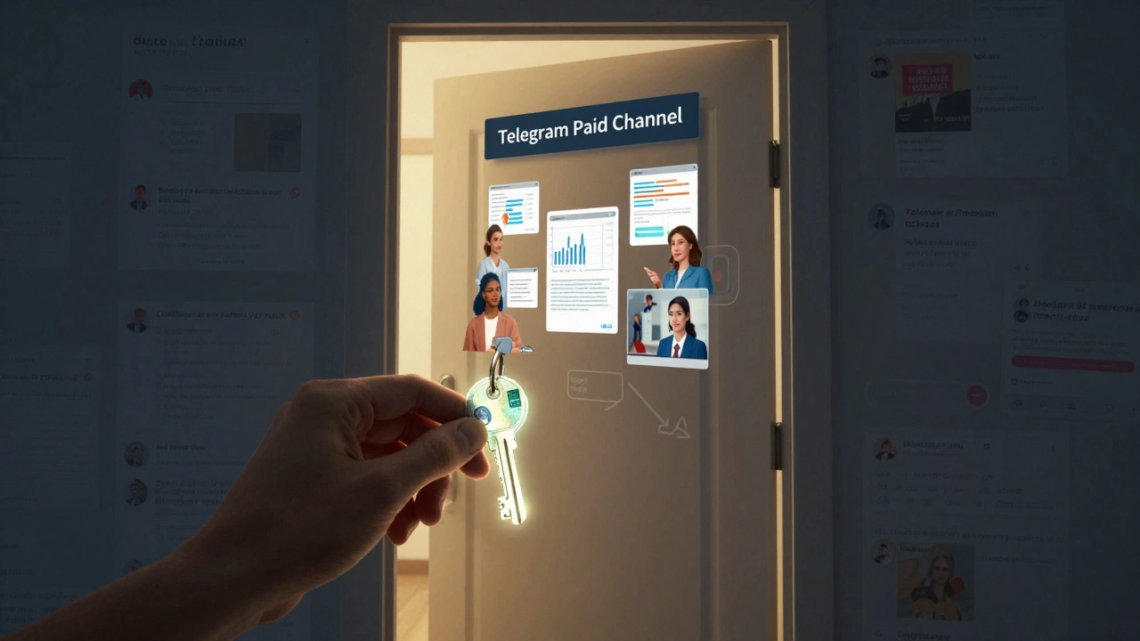 Рука открывает дверь, сделанную из рублей, за которой — сообщество, получающее цифровые инструменты, за дверью — хаос соцсетей.