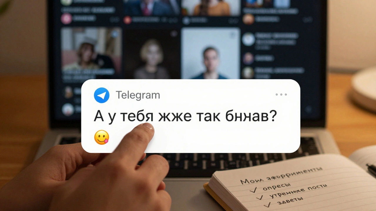 Рука пишет личный ответ на комментарий в Telegram с эмодзи, на фоне — экраны с высокой вовлеченностью.