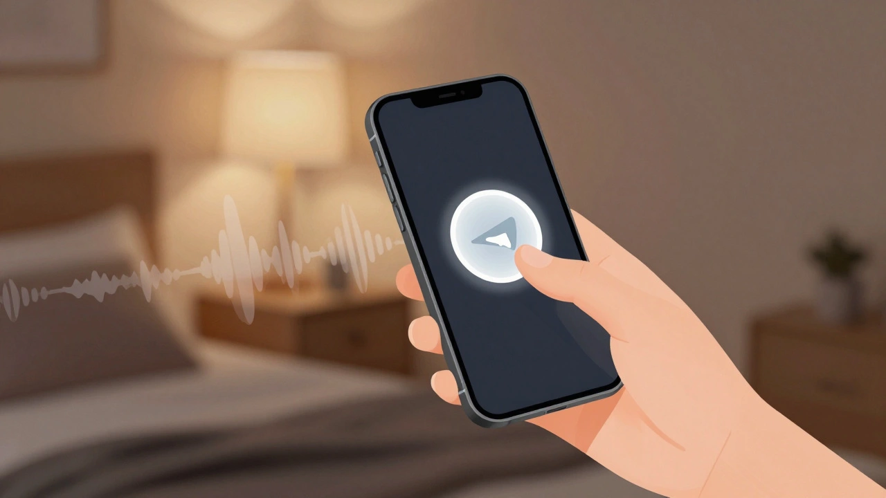 Рука проводит по экрану телефона, отменяя запись голосового сообщения в Telegram.