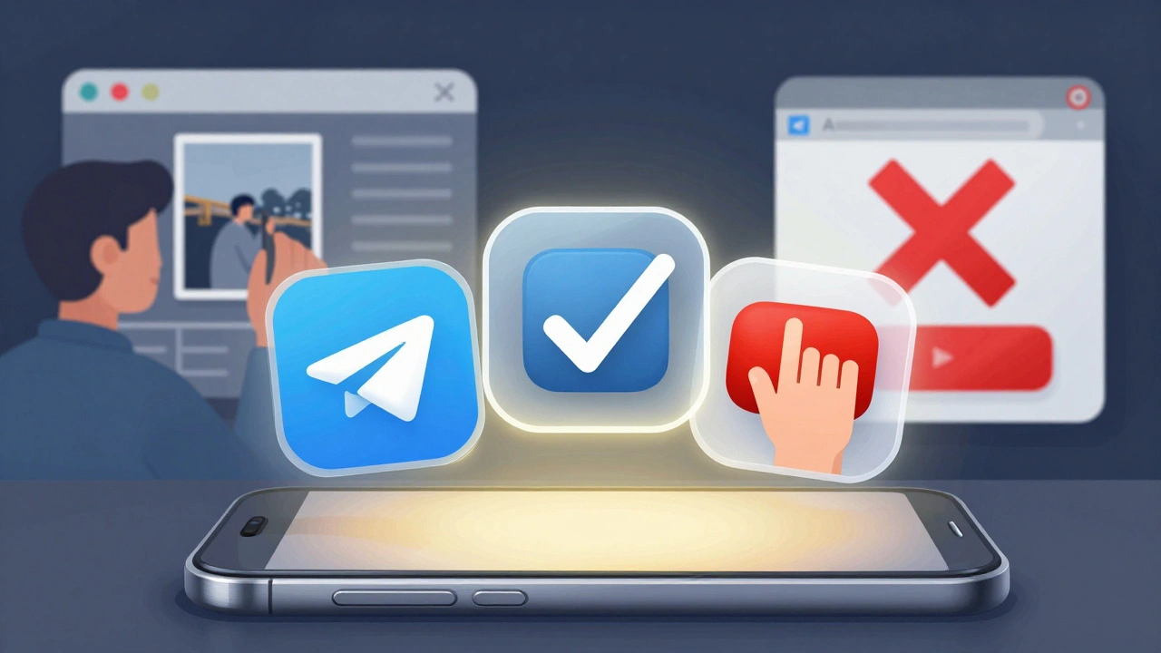 Символические иконки показывают законное и незаконное использование контента из Telegram.