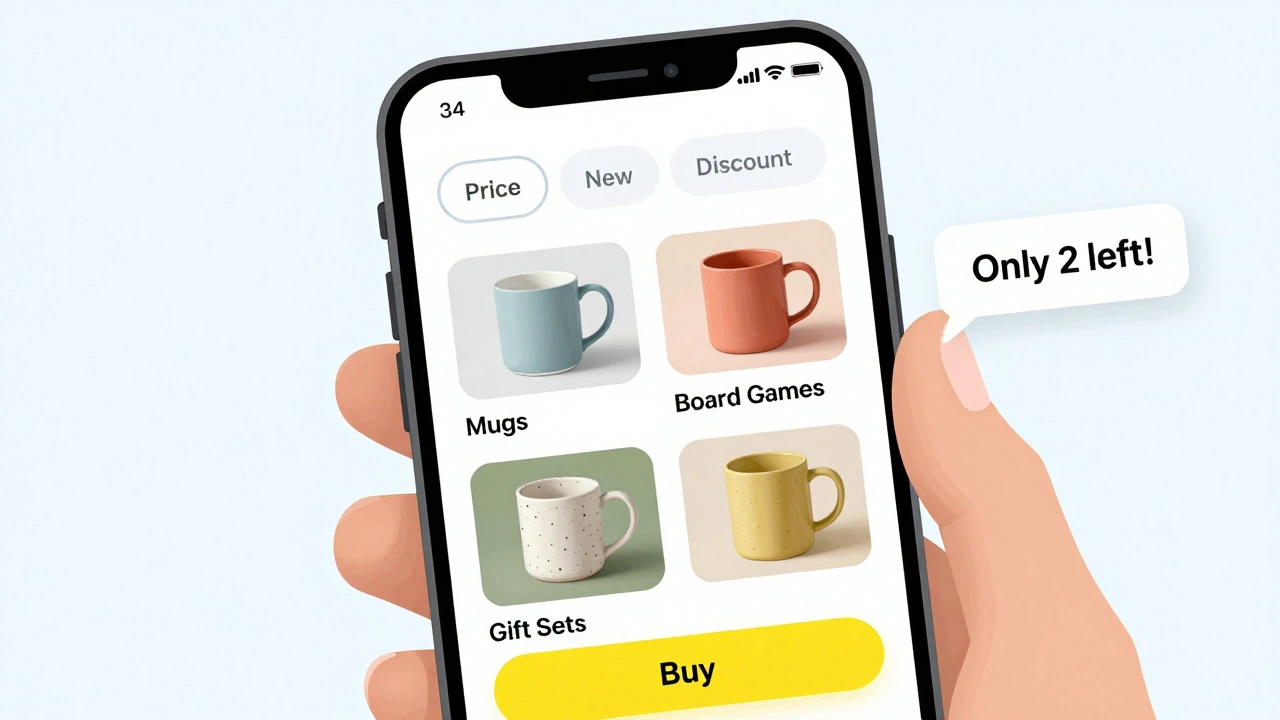 Смартфон с каталогом товаров в Telegram, разделённым по категориям и фильтрам.
