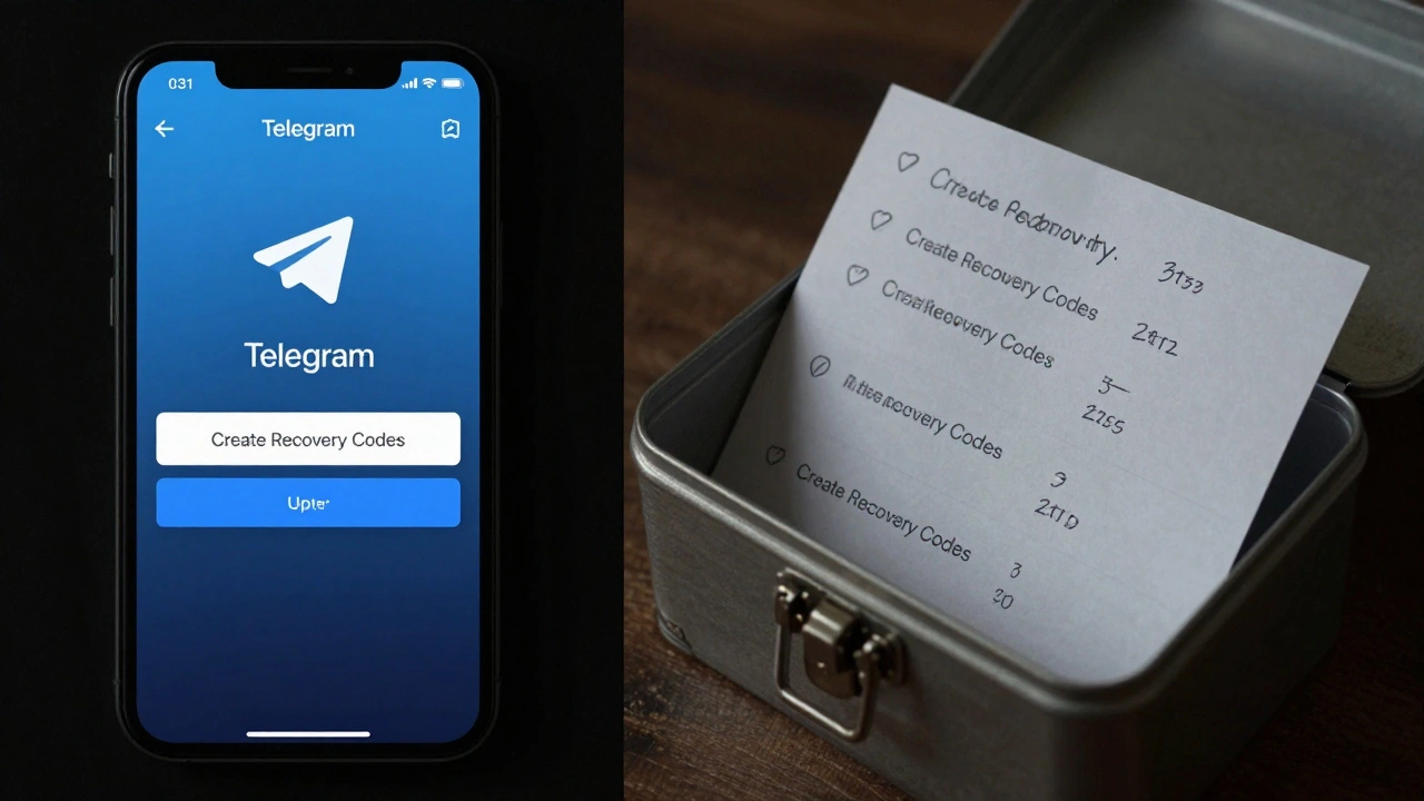 Сравнение цифрового экрана Telegram и физического хранения кодов в сейфе.