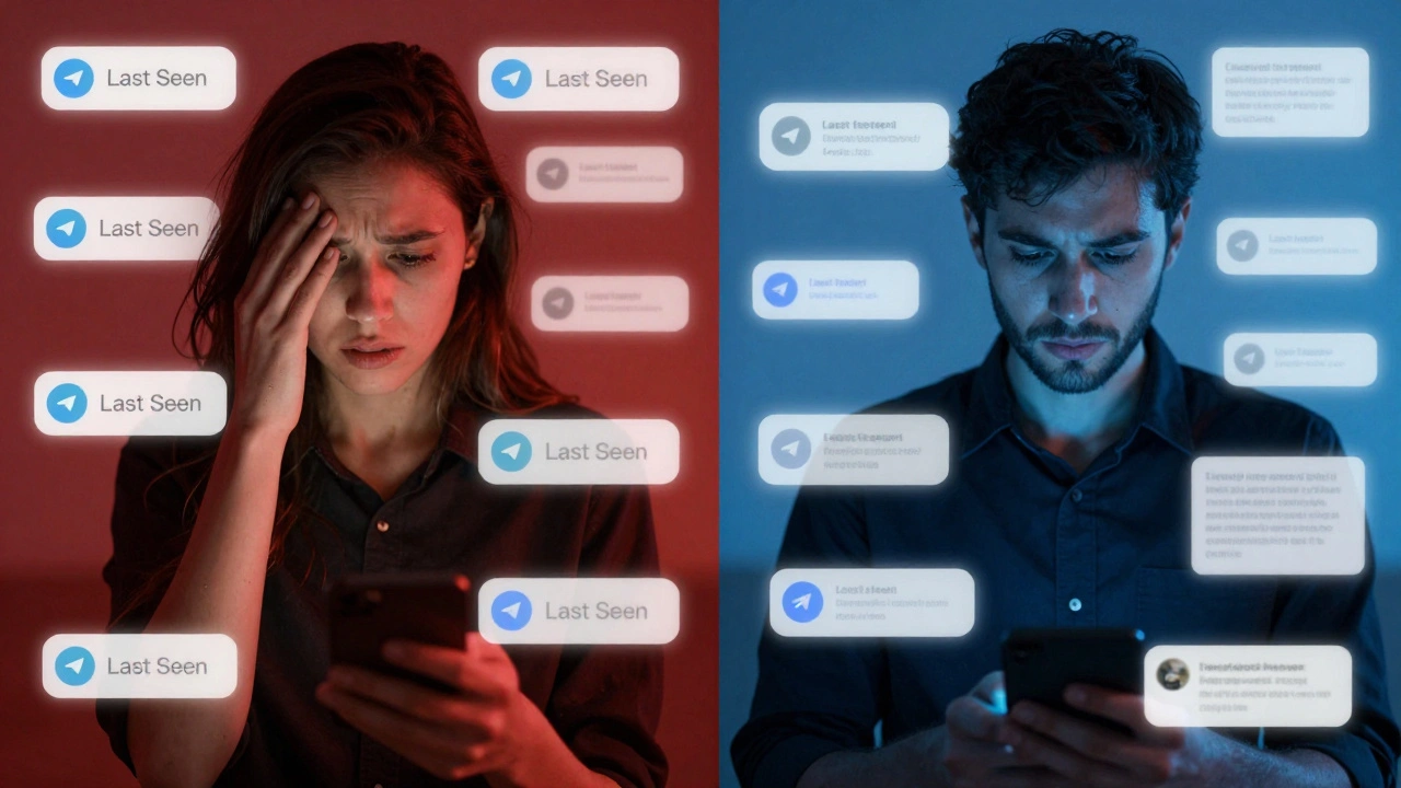 Сравнение двух состояний: до и после отключения отображения активности в Telegram.
