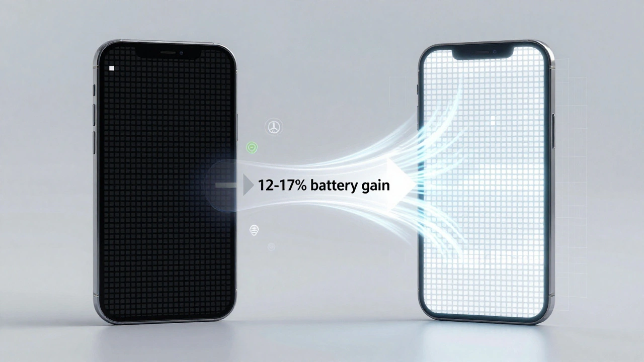 Сравнение энергопотребления светлого и темного режима Telegram на OLED-экране.