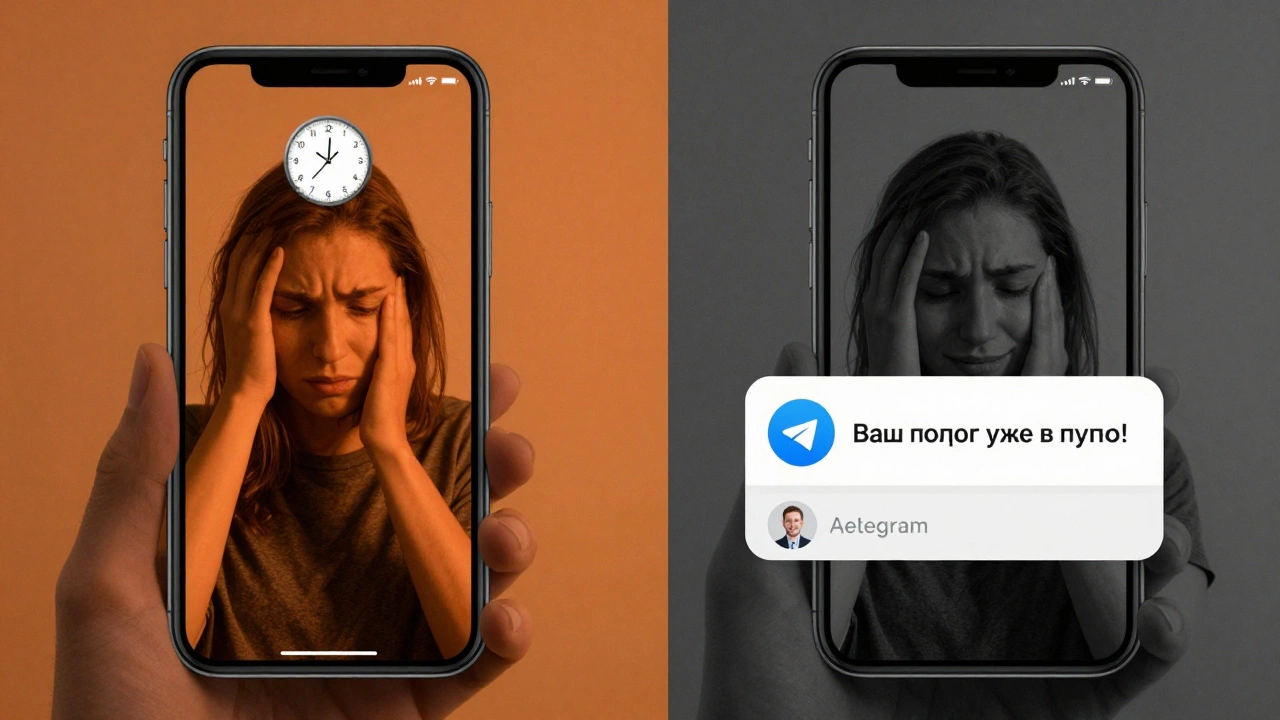 Сравнение: раздраженный клиент на телефоне vs довольный клиент с уведомлением в Telegram.