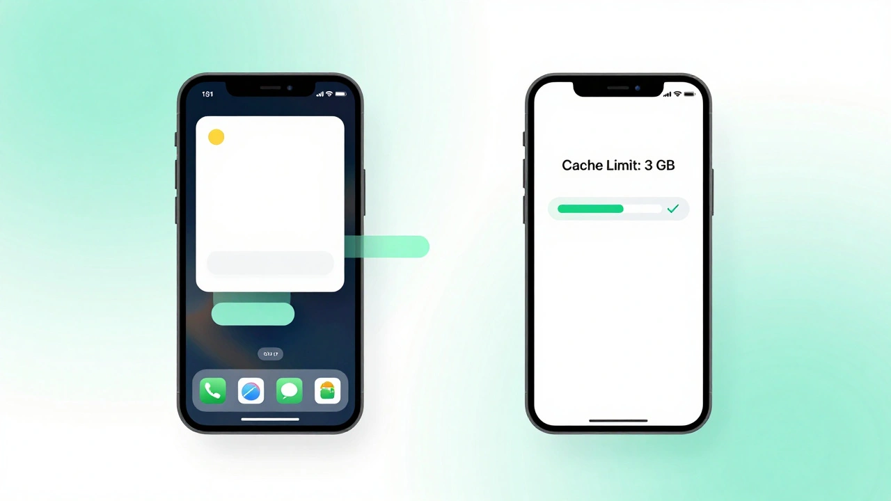 Сравнение загроможденного и очищенного устройства с настройкой лимита кэша Telegram.