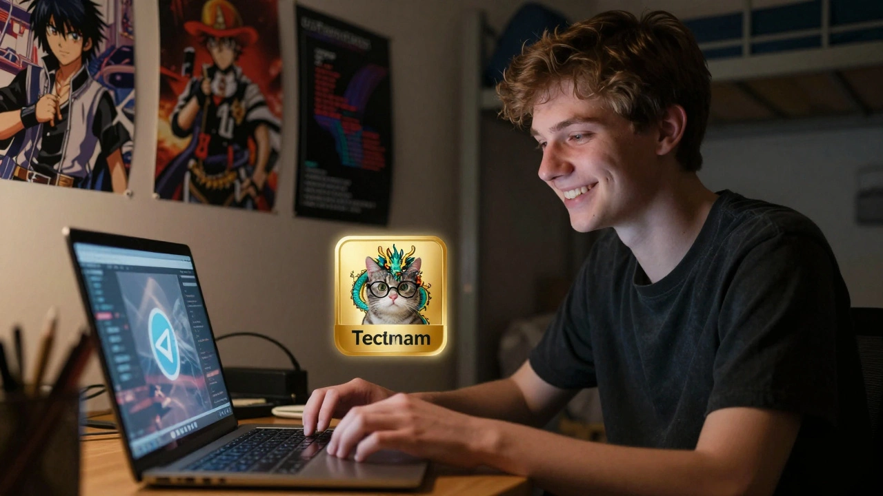 Студент отправляет эксклюзивный стикер кота-дракона в чате с золотой меткой Premium