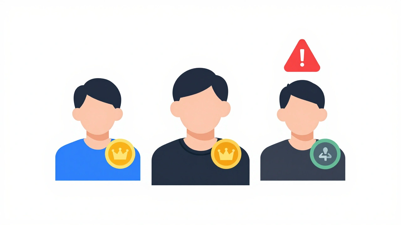 Трое участников в чате: владелец и два администратора с цветными значками, один удаляется из роли.