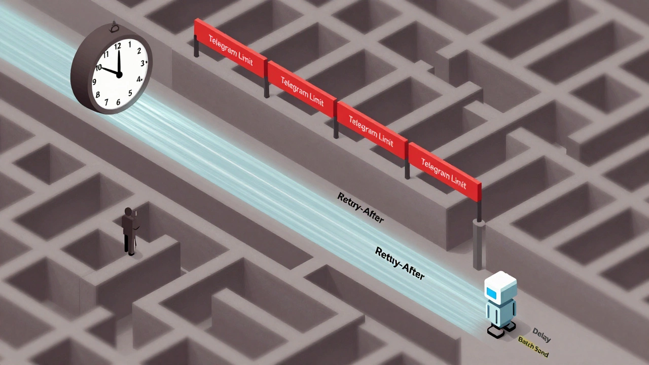 Визуализация очередей запросов Telegram с ограничениями и правильными методами обхода.