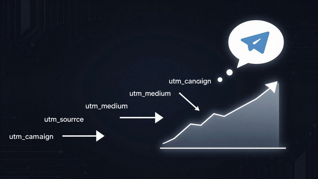 Абстрактная схема потока данных от Telegram-чата к аналитическому графику с метками UTM