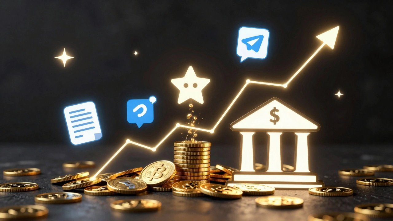 Диаграмма роста дохода от Telegram Stars с символами помощи и перевода