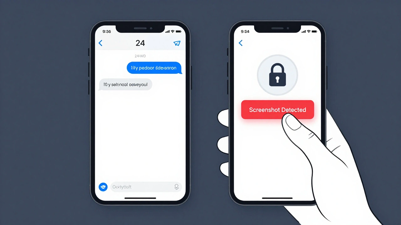 Два смартфона: обычный чат с таймером и секретный чат с предупреждением о скриншоте.