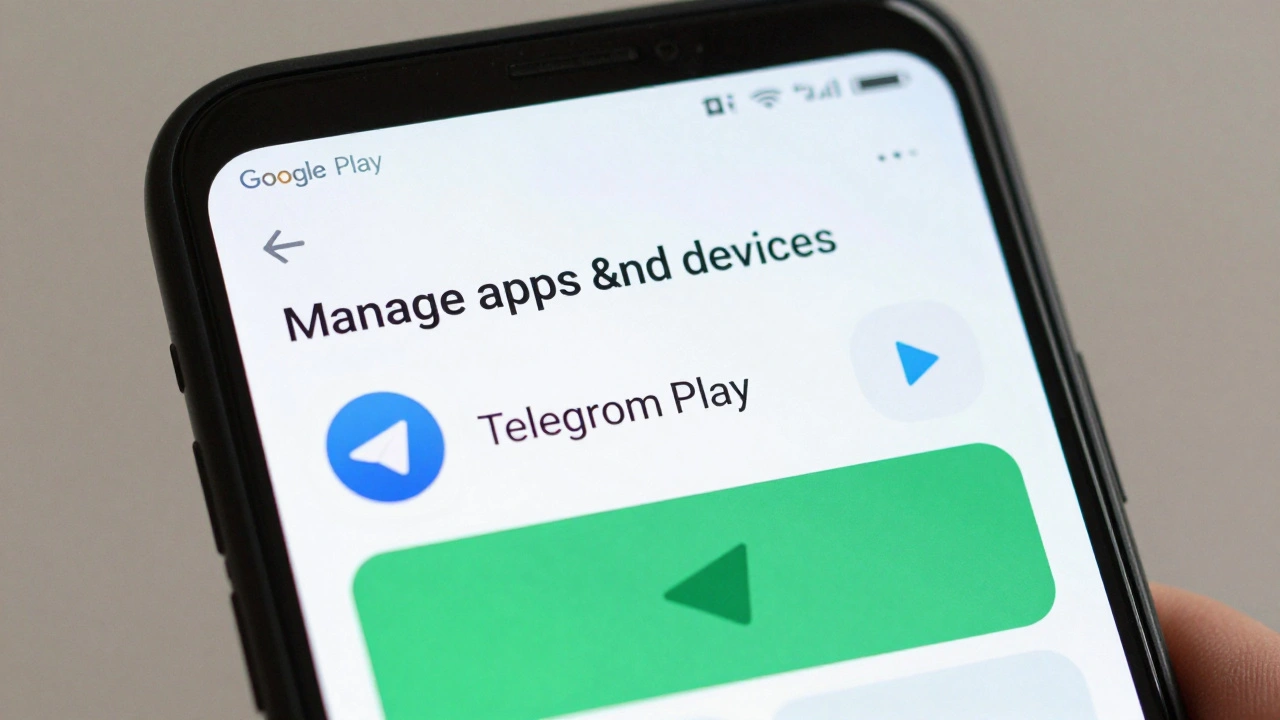 Google Play с кнопкой обновления Telegram на Android.