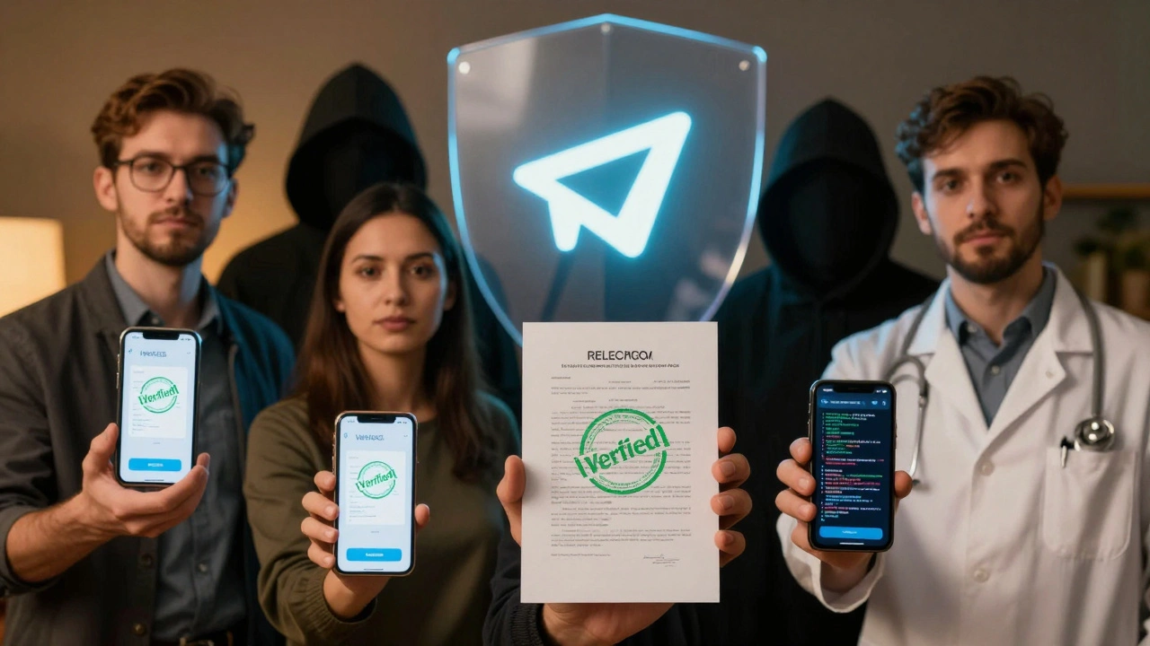 Люди проверяют целостность файлов в Telegram — медицинский документ, юридический файл и код.