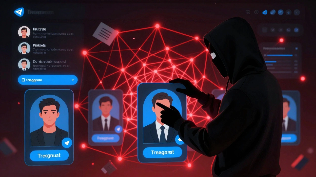 Маскированный мошенник управляет фальшивыми профилями друзей и служб поддержки в Telegram.