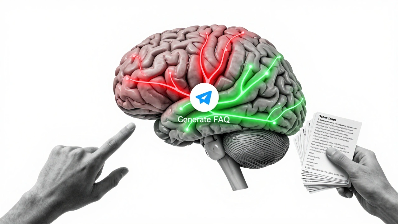 Мозг с интерфейсом Telegram, где данные превращаются в понятные паттерны для модераторов.